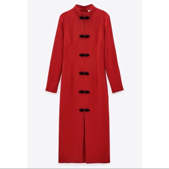 💃🏼NEW ZARA ORIENTAL TOGGLE DRESS IN RED 💃🏼 - Picture 2 of 9